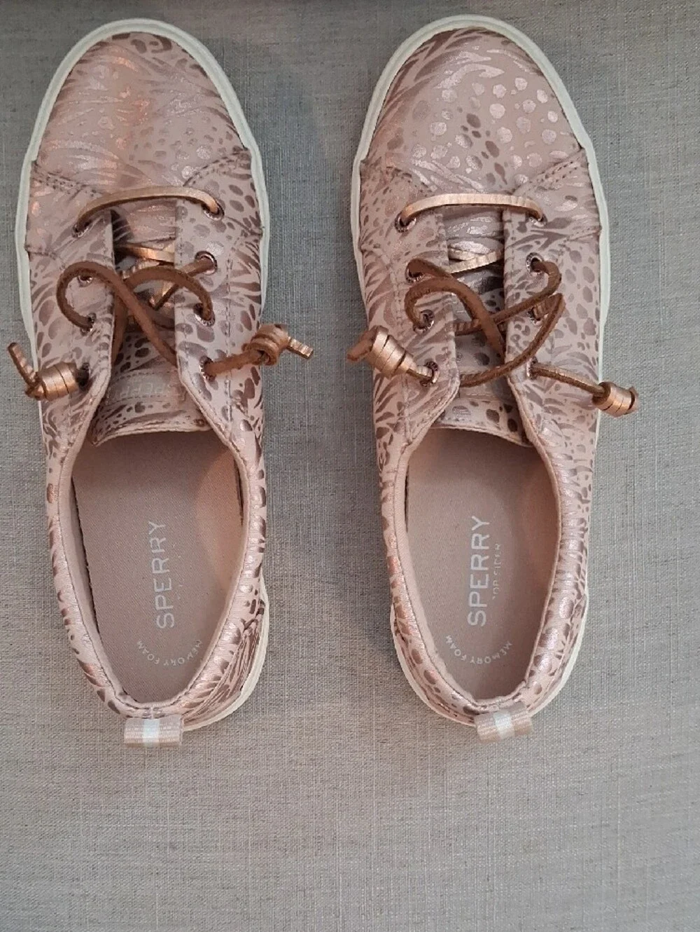 Sperry Rose Gold Printed Sneakers, Size 9